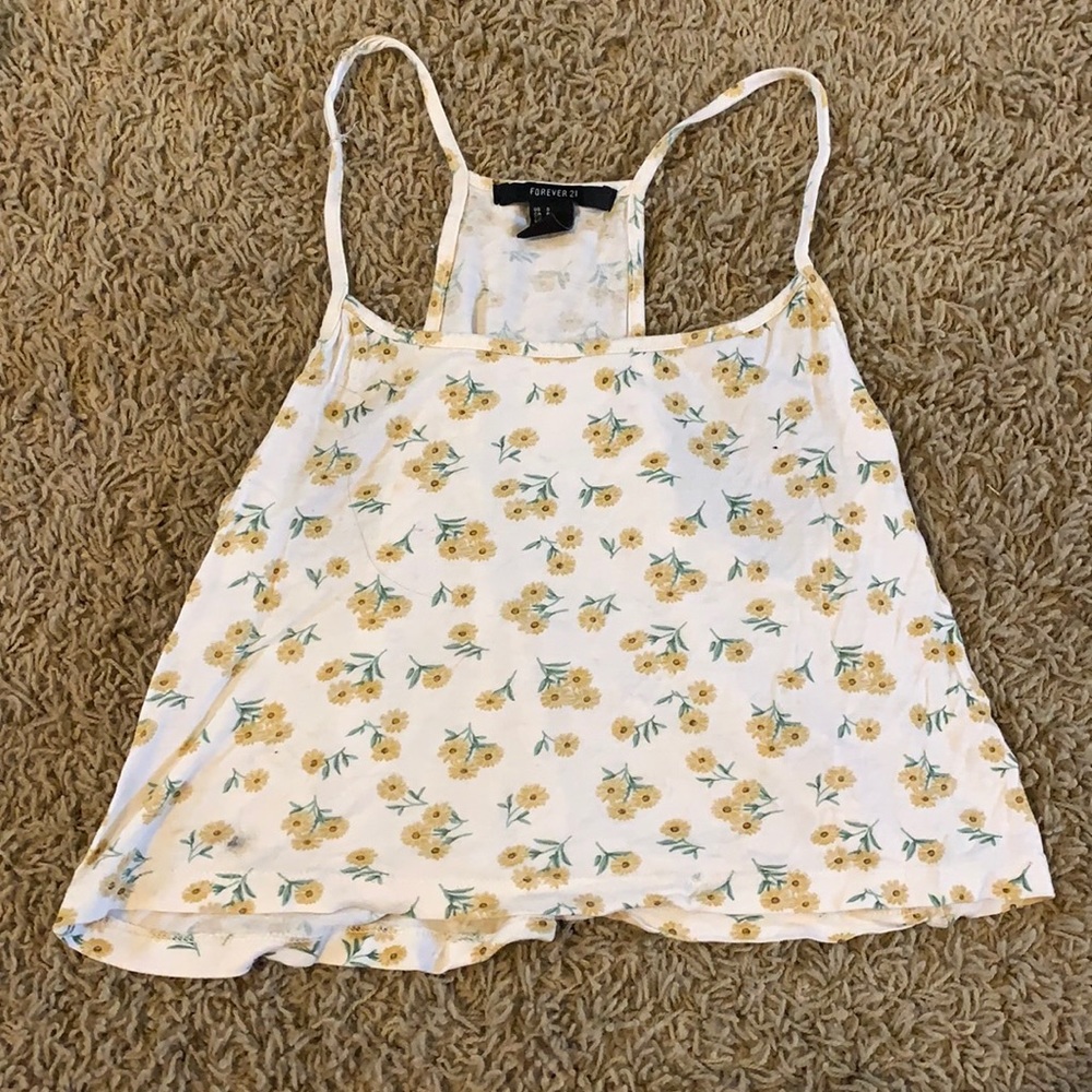 Forever 21 White Floral Tank